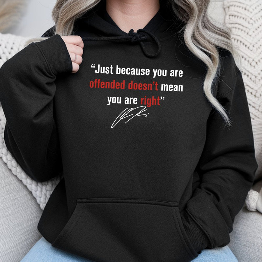 Offended Doesn't Mean You Are Right Hoodie | Conservative Quote Graphic | Premium Cotton Blend Unisex Sweatshirt | Bold Statement Gift for Patriot
