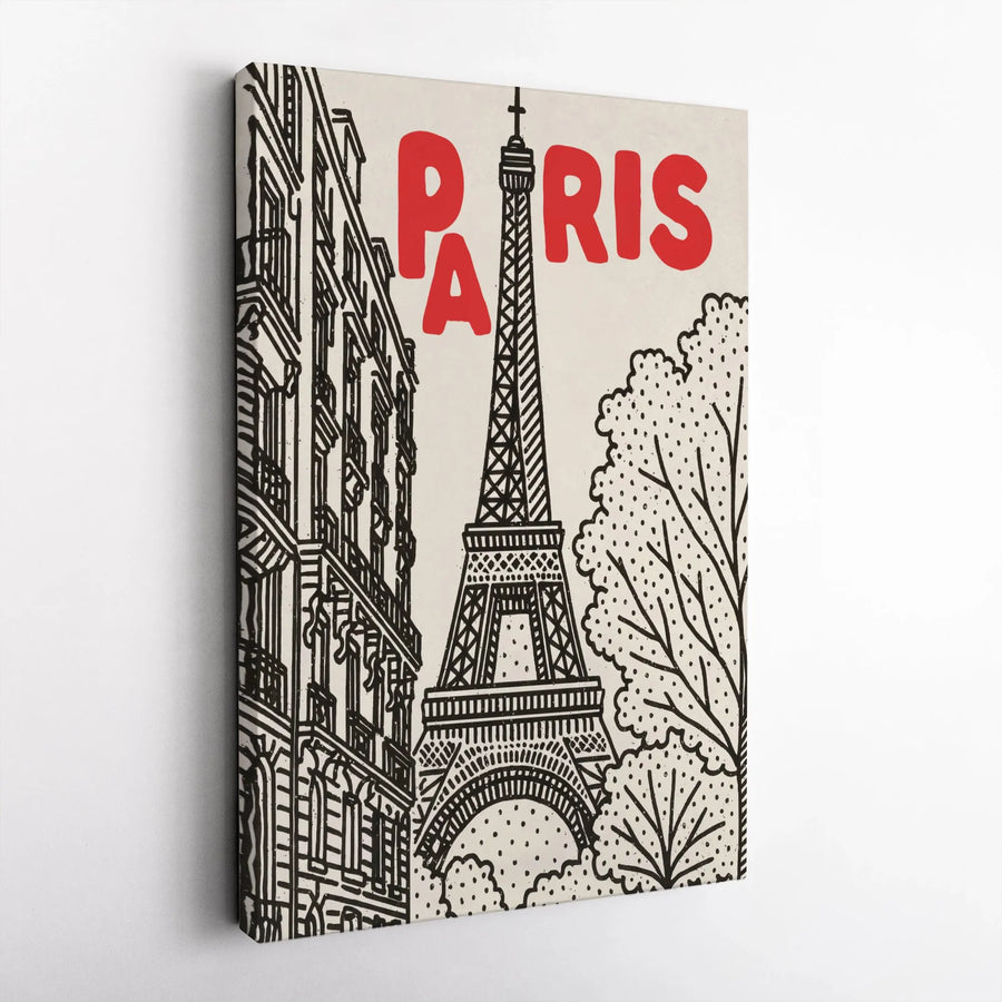Paris Eiffel Tower Vertical Canvas | Vintage Sketch Wall Art | Retro Ink Illustration Travel Poster | Premium 1.25" Gallery Wrap Canvas | French Cityscape Gift for Travelers