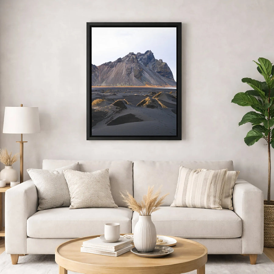 Vestrahorn Mountain Canvas | Icelandic Landscape Black Sand Dunes Wall Art | Gallery Quality 1.25 Inch Profile | Premium Decor for Home or Office