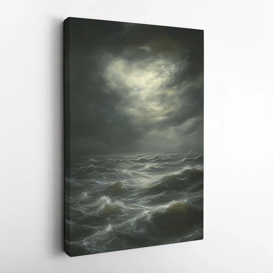 Stormy Sea Canvas Wall Art | Dark Moody Seascape Painting Print | Premium Gallery Wrapped Canvas | Nautical Home Decor Gift