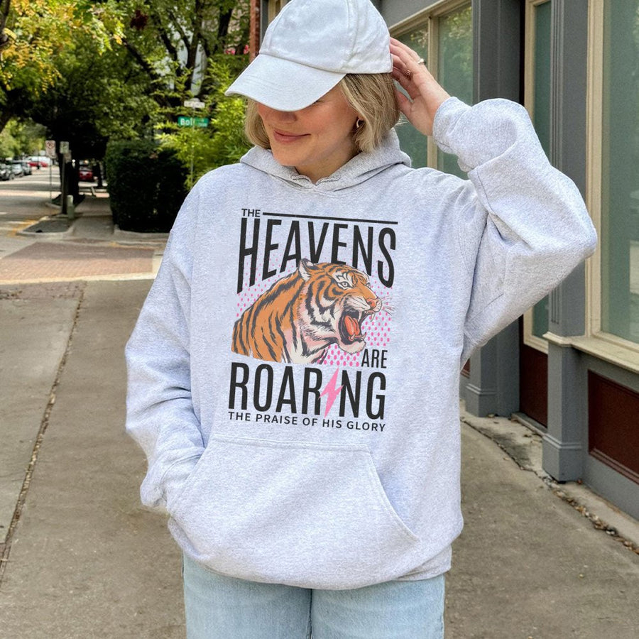 The Heavens Are Roaring Hoodie | Retro 80s Style Christian Graphic | Premium Cotton-Blend | Religious Faith Gift for Men and Women