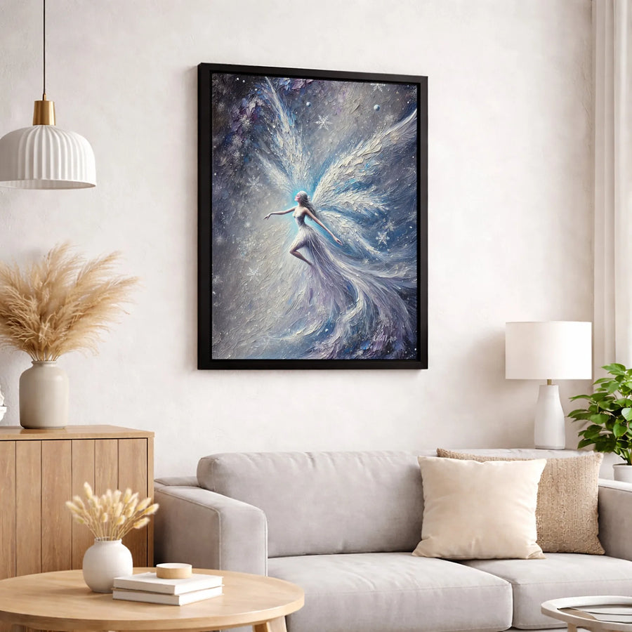 Winter Fairy Wall Art | Ethereal Angel Canvas Print | Textured Gallery Wrapped Aesthetic | Christmas Home Decor Gift for Fantasy Lovers