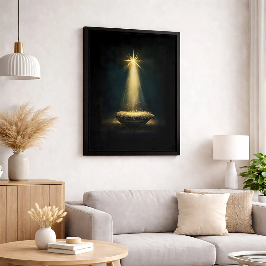 Nativity Scene Canvas Print | Star of Bethlehem Manger Wall Art | Gallery Quality 1.25" Profile | Religious Christmas Home Decor Gift