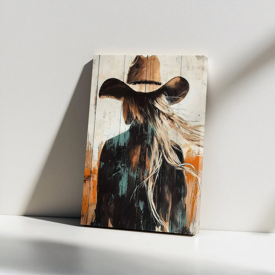Rustic Cowgirl Canvas Wall Art | Western Painting with Wood Plank Effect | Premium 1.25" Thick Gallery Wrap | Farmhouse Home Decor Gift for Her