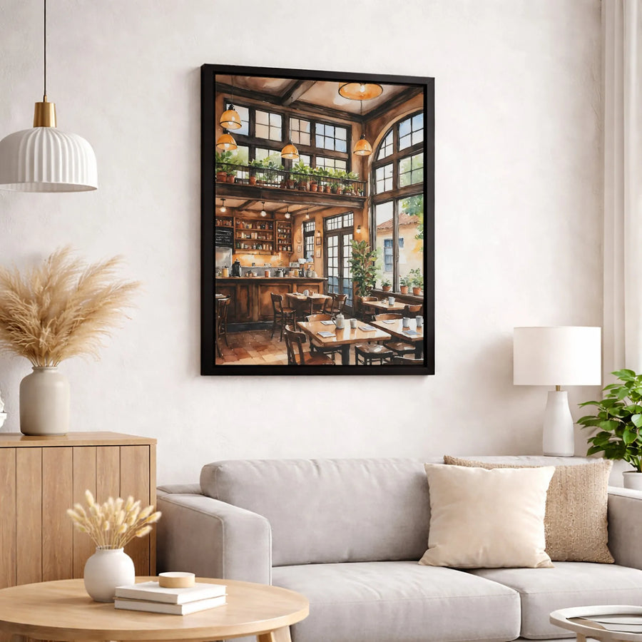 Cozy Coffee Shop Wall Art | Watercolor Café Interior Print | Premium 1.25" Gallery Canvas | Home & Office Decor Gift