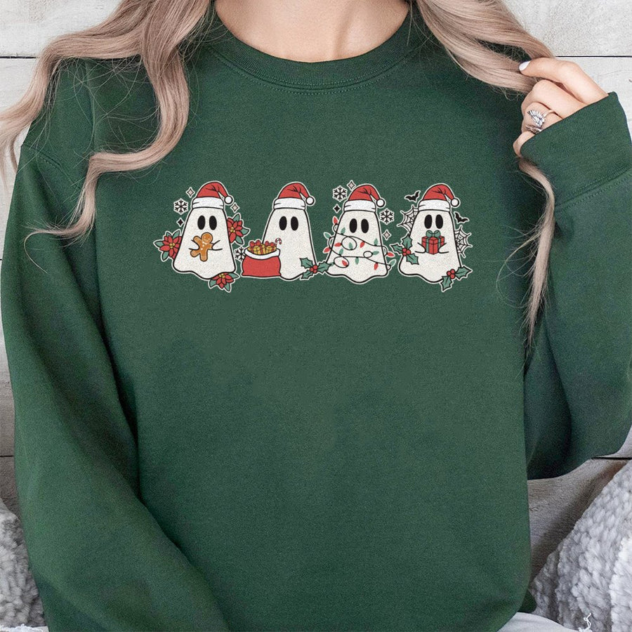 Christmas Ghost Sweatshirt | Cute Santa Ghost Graphic Design | Premium Cotton Blend Crewneck | Unisex Holiday Gift for Her and Him