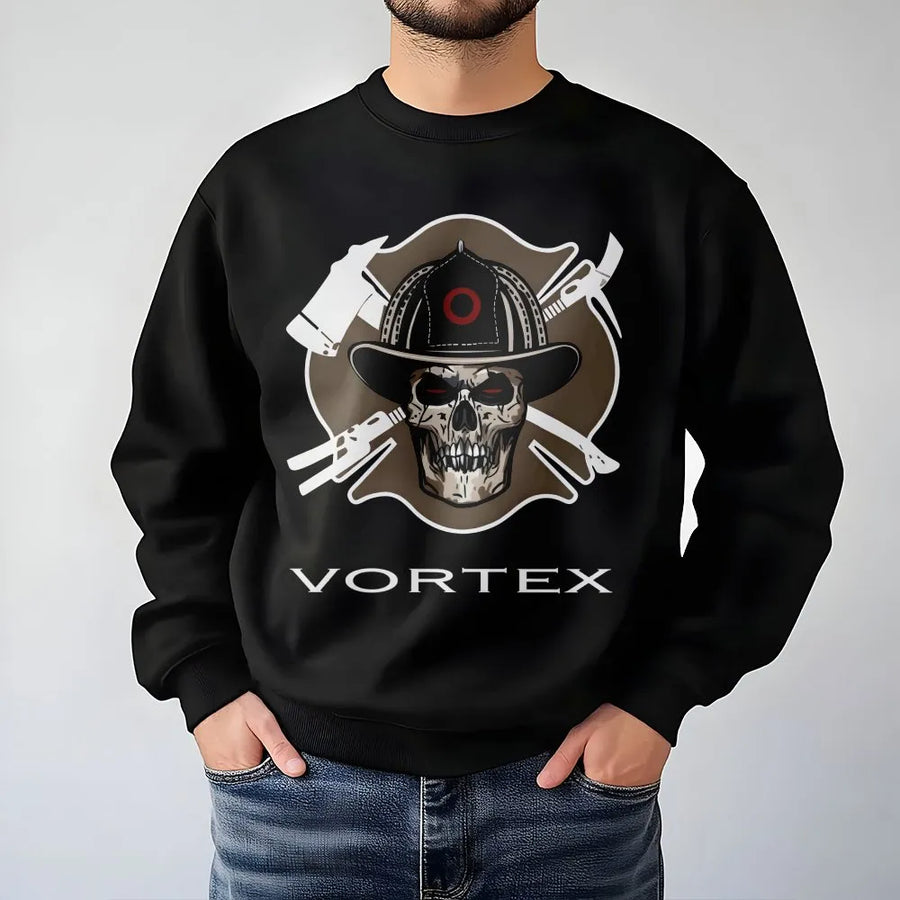 Firefighter Skull Sweatshirt | Tactical Fire Helmet and Axe Graphic | Cotton Blend Premium Apparel | Gift for Firemen and First Responders
