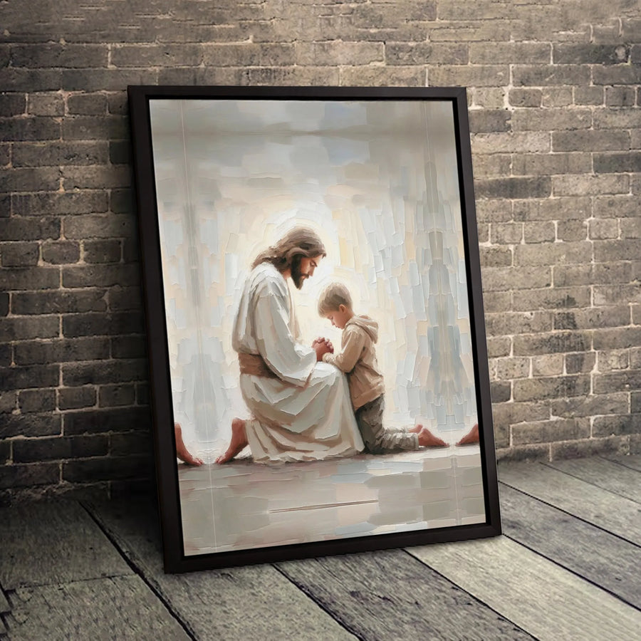 Jesus Praying With Child Canvas Print | Christian Wall Art | Premium Gallery Wrapped Decor | Spiritual Gift For Nursery or Home