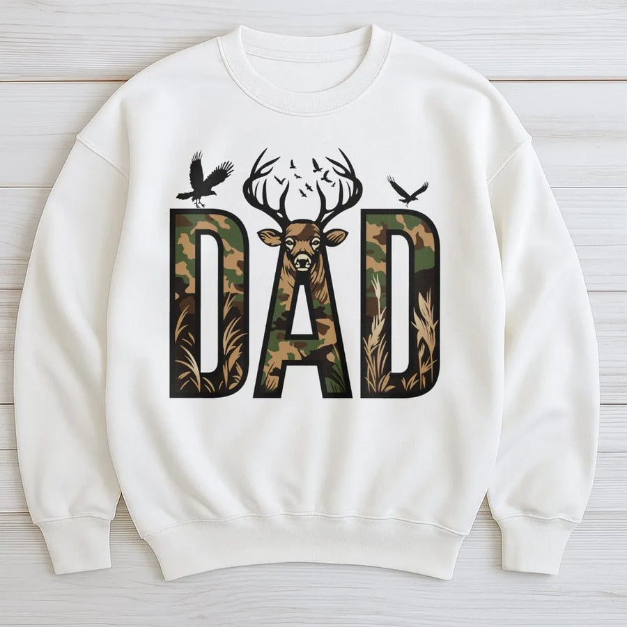 Camo Dad Sweatshirt | Hunting Deer Graphic Tee | Premium Cotton Shirt | Father's Day Gift for Hunter Dad