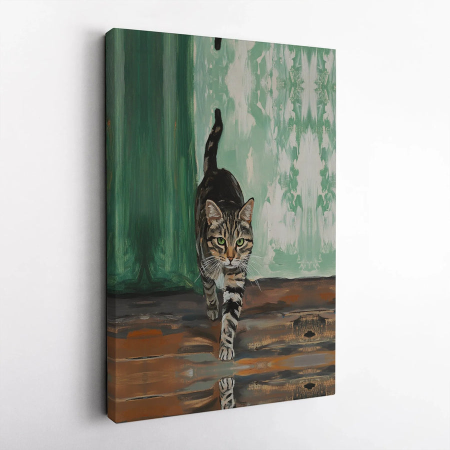 Tabby Cat Wall Art | Impressionist Walking Feline Portrait | Gallery-Wrapped Canvas Print | Gift for Cat Lovers & Modern Home Decor