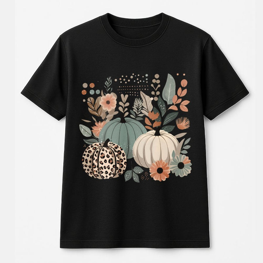 Boho Pumpkin Fall T-Shirt | Leopard Print Autumn Graphic Design | 100% Cotton Premium Comfort Tee | Thanksgiving Gift for Women and Teens