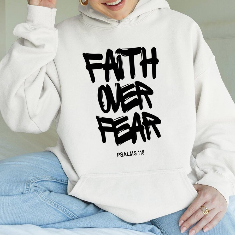 Faith Over Fear Hoodie | Religious Scripture Quote | Premium Cotton-Blend Pullover | Inspirational Christian Gift For Men And Women