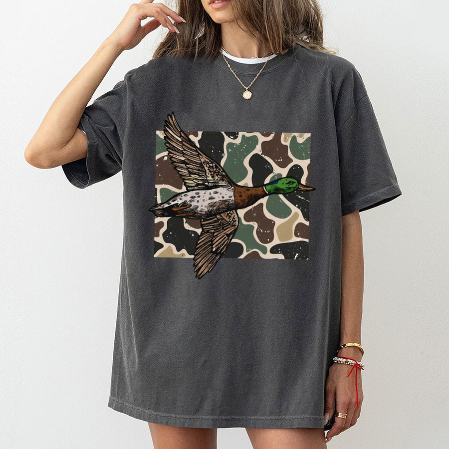 Duck Hunting T-Shirt | Mallard Flight Camo Graphic Design | 100% Premium Cotton | Wildlife Enthusiast Gift for Men and Women
