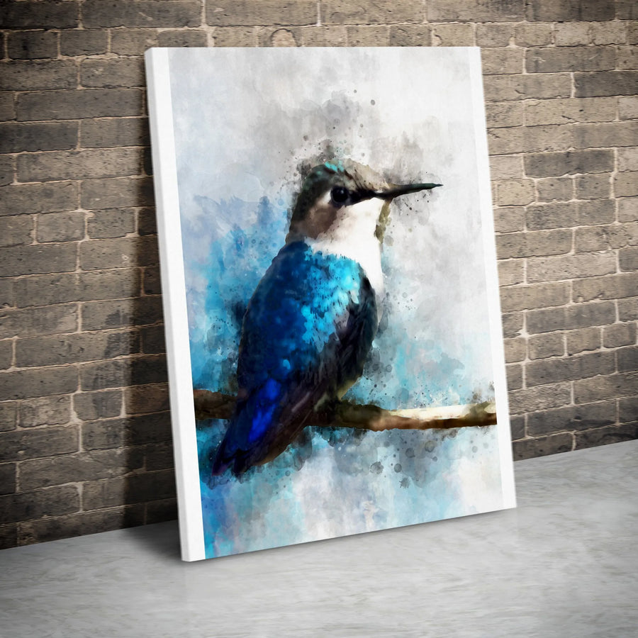 Watercolor Hummingbird Canvas Art | Vibrant Blue Bird Painting | Premium Gallery Quality Print | Nature Lover Gift for Home Decor