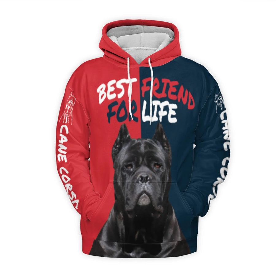 Cane Corso 3D Hoodie | Best Friend For Life Dog Lover Print | Premium Brushed Fleece Pullover | Unique Gift For Dog Mom Or Dad