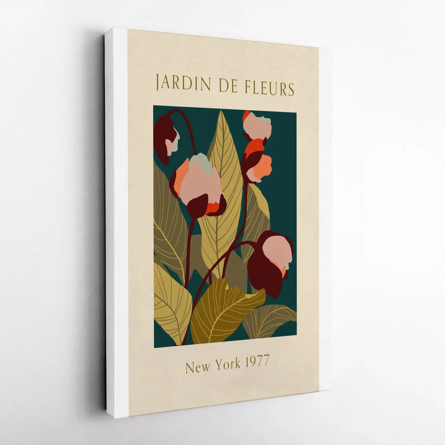 Jardin de Fleurs Canvas Wall Art | Retro 1977 New York Exhibition Poster Style | Premium Thick 1.25" Profile | Modern Home Decor Gift
