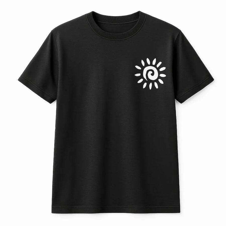 Smiling Sun T-Shirt | Minimalist Swirl Sun Graphic | Soft Cotton-Poly Blend | Trendy Unisex Beach Pullover Gift for Summer Nights