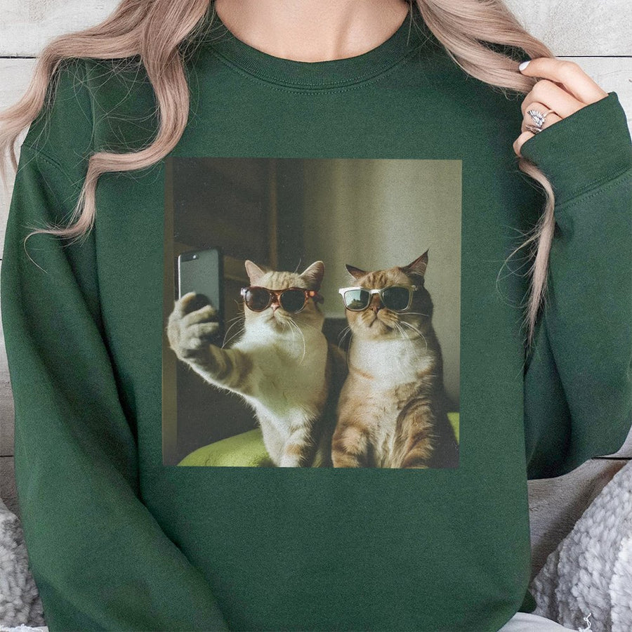 Cat Selfie Sweatshirt | Funny Retro Meme Graphic Design | Premium Cotton Blend Crewneck | Unisex Gift For Cat Lovers & Pet Owners