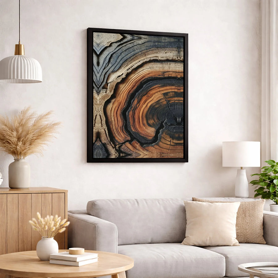 Abstract Tree Rings Canvas Wall Art | Symmetrical Burnt Wood Texture | Premium Gallery Wrap Print | Modern Home & Office Decor Gift