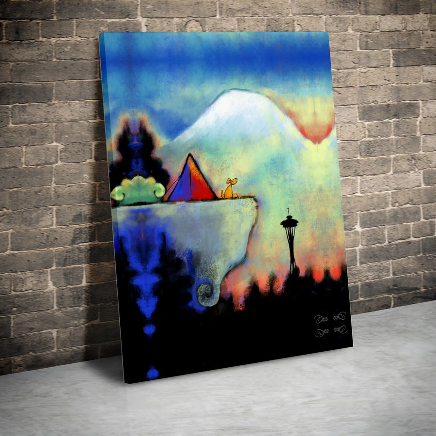 Seattle Space Needle Canvas Print | Abstract Dog & Mt Rainier Art | Premium Gallery Wrapped Canvas | Pacific Northwest Home Decor Gift