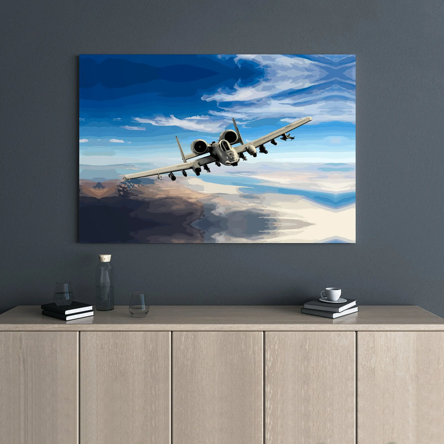 A-10 Warthog Canvas Wall Art | Thunderbolt II Fighter Jet Shark Mouth | Premium Gallery Wrap Print | Military Aviation Gift for Him