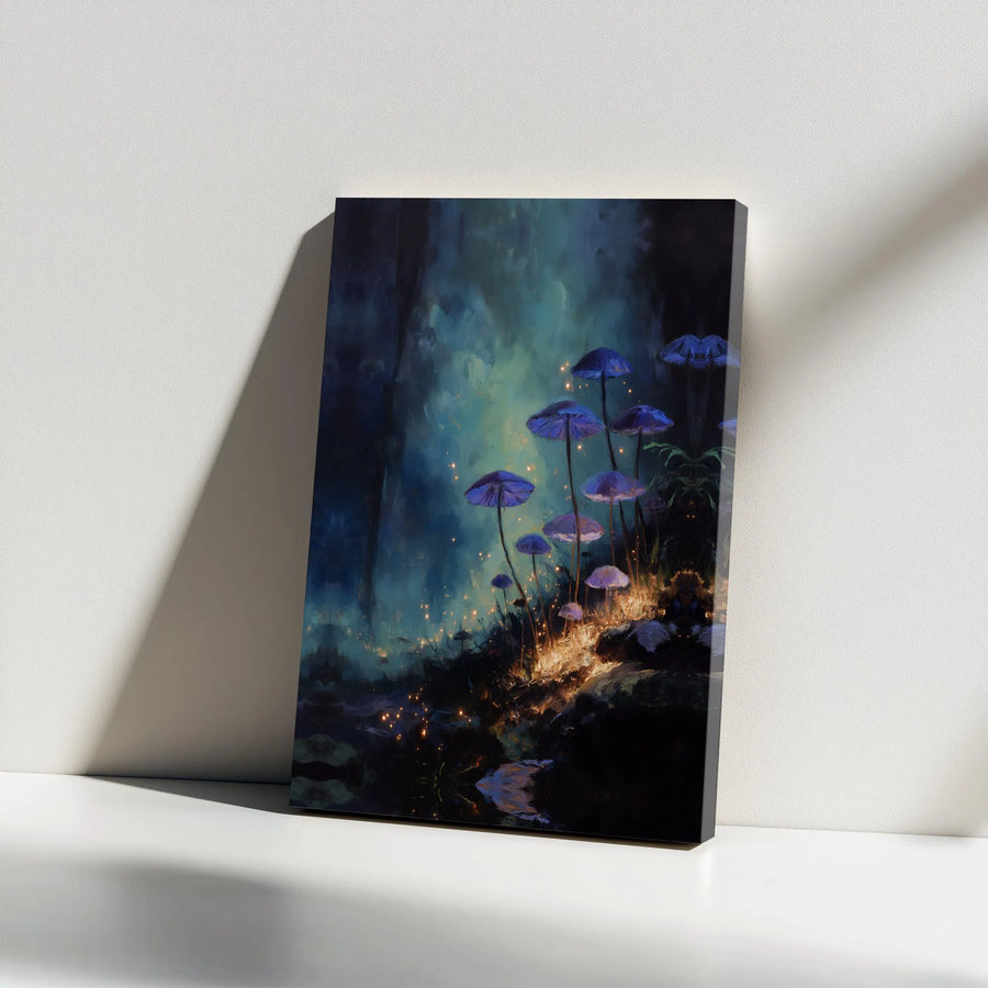 Bioluminescent Mushroom Wall Art | Enchanted Forest Purple Glow Canvas | Premium Gallery Wrapped Decor | Fantasy Nature Lover Gift
