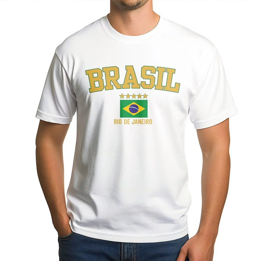 Brazil T-Shirt | Rio de Janeiro Collegiate Style Graphic | Premium Brazilian Flag Crewneck | Unisex Souvenir Travel Gift