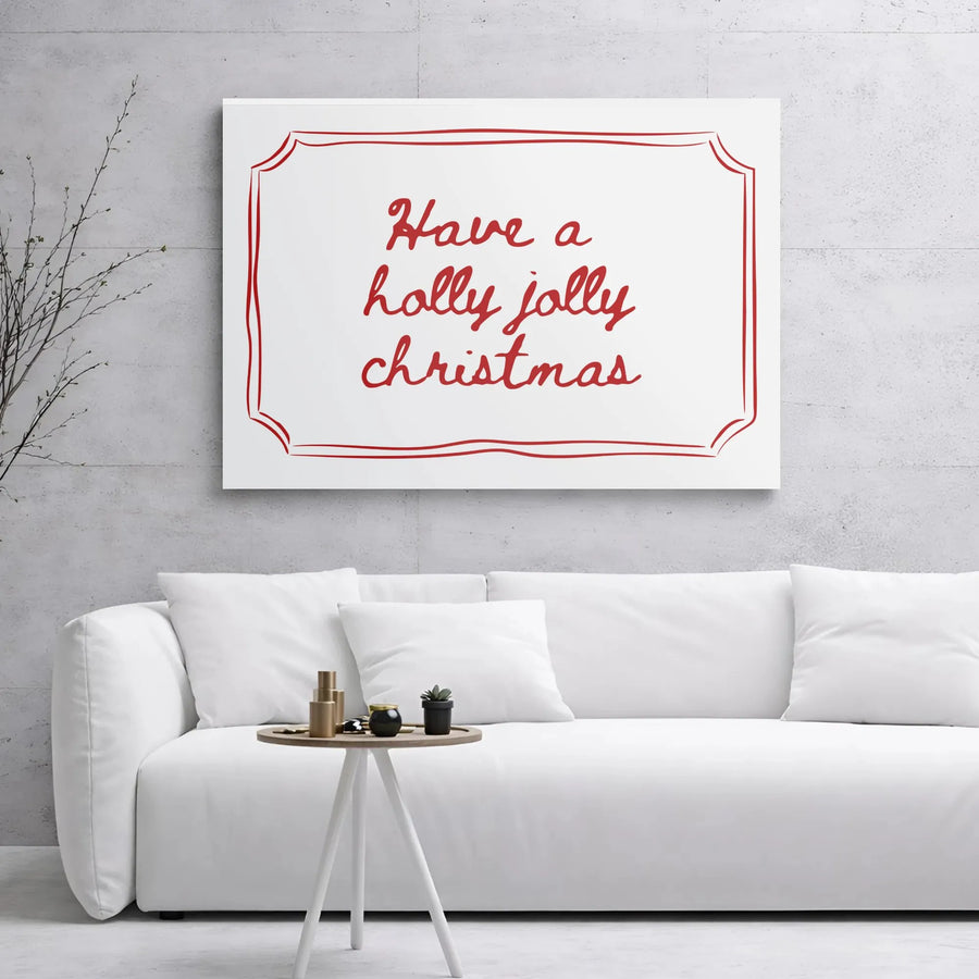 Holly Jolly Christmas Canvas Wall Art | Red Cursive Holiday Quote Sign | 1.25-Inch Thick Gallery Wrap | Festive Seasonal Home Decor Gift