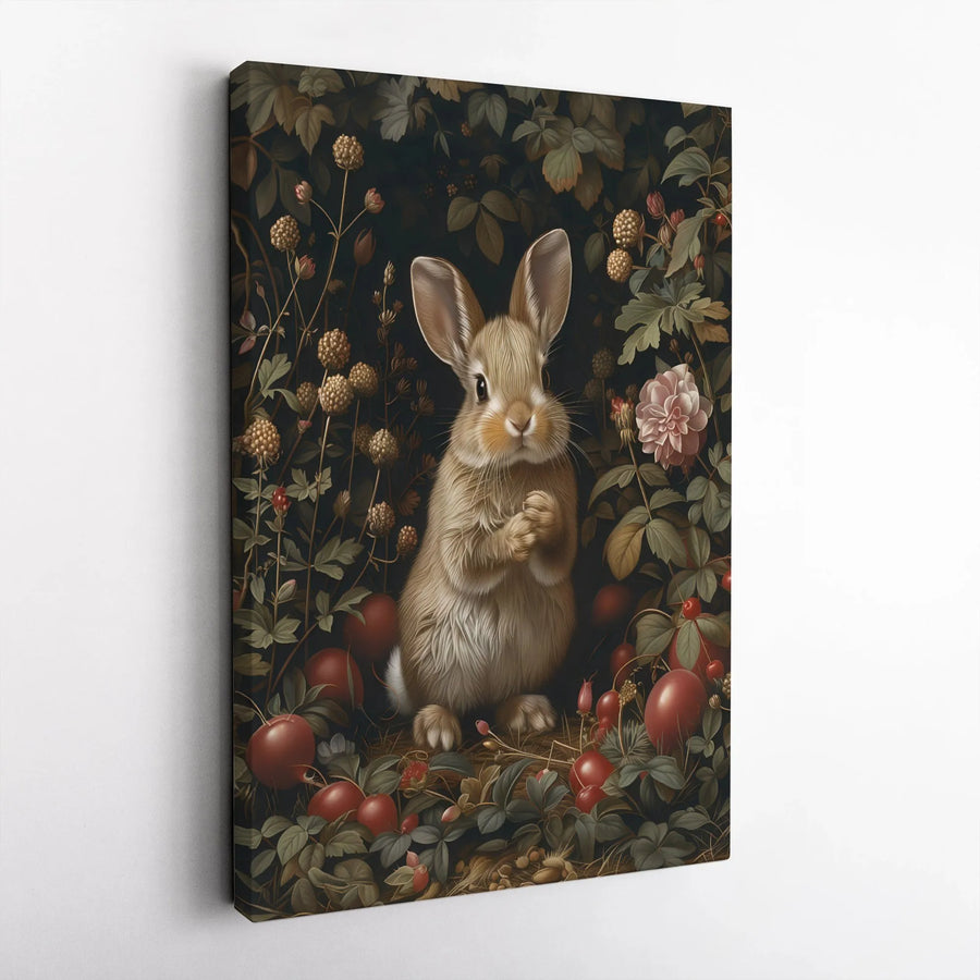 Rabbit Canvas Wall Art | Whimsical Bunny in Botanical Garden Forest | Premium Gallery-Wrapped Print | Cottagecore Aesthetic Home Decor Gift