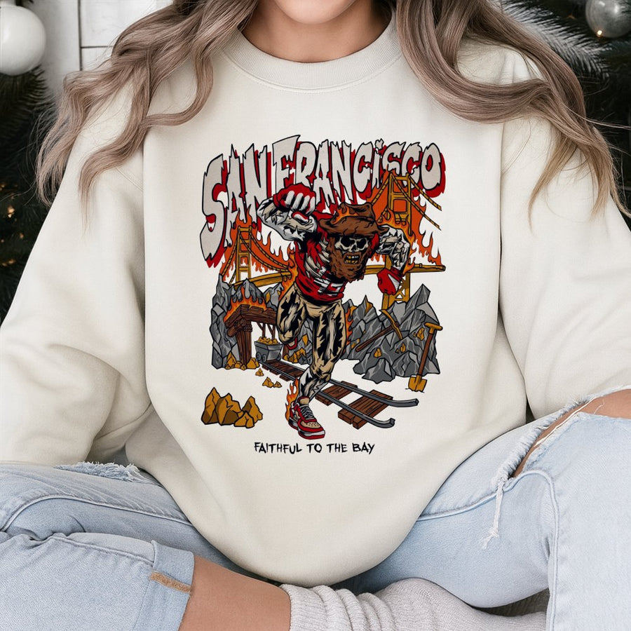 Vintage San Francisco Skeleton Sweatshirt, 49ers Faithful To The Bay Football Sweatshirt, Vintage 90s Graphic Style Sweatshirt, Gift For Fans