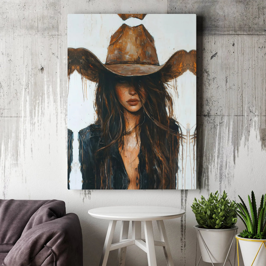 Rustic Cowgirl Canvas Print | Modern Western Art Portrait | Premium Gallery Wrapped Canvas | Southwestern Home Decor Gift