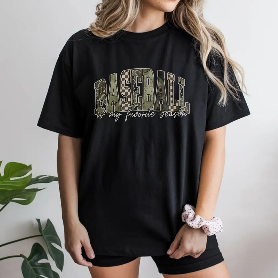 Baseball Mama T-Shirt | 'My Favorite Season' Camo Graphic Sweatshirt | Soft Cotton-Blend | Game Day Gift for Sports Mom