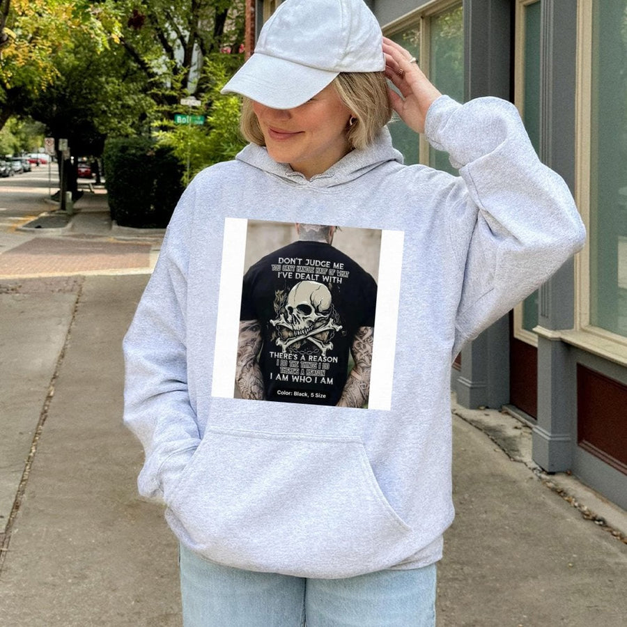 Skull Quote Graphic Hoodie | Don't Judge Me Skeleton Art Print | Premium Cotton-Polyester Blend | Edgy Unisex Gift for Men and Women
