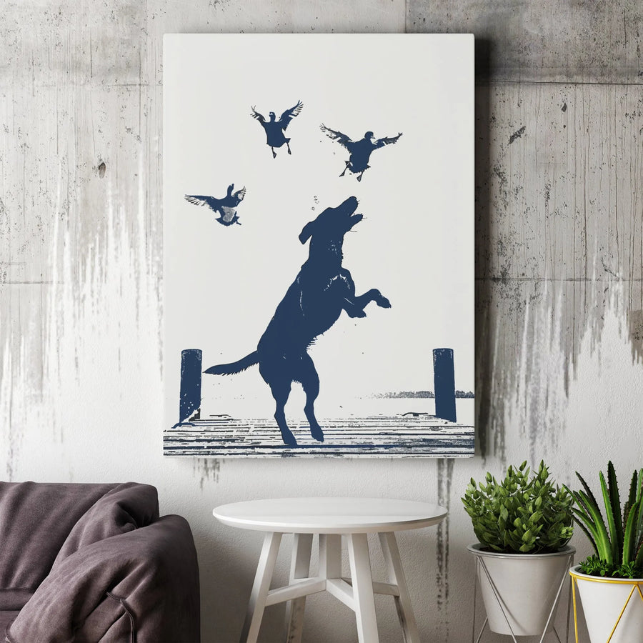 Labrador Retriever Canvas Art | Jumping Hunting Dog with Flying Ducks | Premium 1.25-Inch Gallery Wrap | Gift for Dog Lover and Outdoorsman