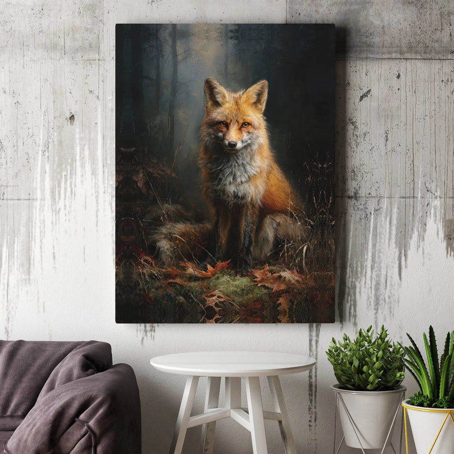 Red Fox Canvas Print | Moody Forest Portrait, Vintage Oil Painting Style | Premium Gallery Wrapped Canvas | Rustic Cabin Decor Gift for Nature Lovers