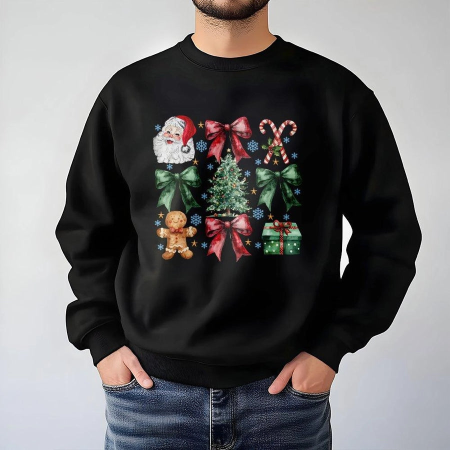 Christmas Sweatshirt | Vintage Holiday Icons Graphic Print | Soft Cotton-Poly Blend | Festive Apparel Gift For Him And Her