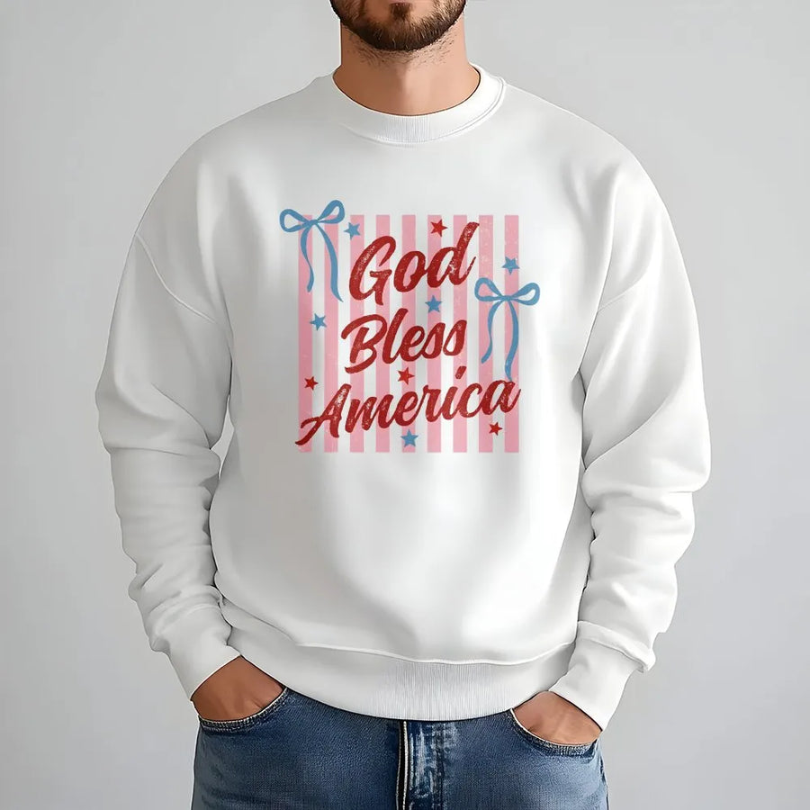 Patriotic 4th of July Sweatshirt | God Bless America Striped Graphic | Premium Soft Cotton Blend | USA Pride Gift for Women