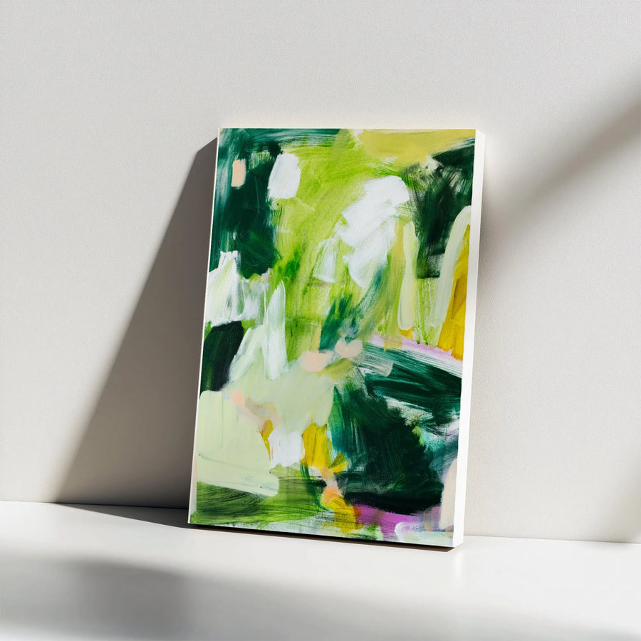 Modern Abstract Vertical Canvas | Green And White Expressive Brushstroke Art | Premium Gallery Wrapped Canvas | Living Room Decor Gift