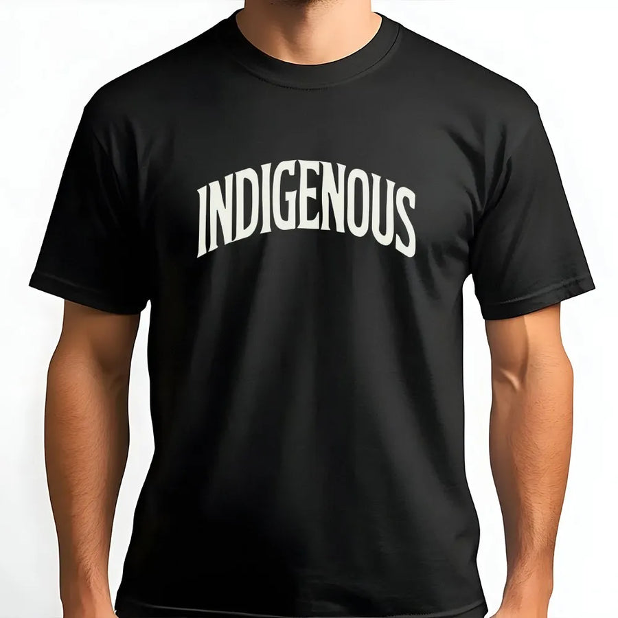 Indigenous T-Shirt | Varsity Arch Text Graphic | 100% Cotton Premium Tee | Native American Heritage Pride Gift for Men and Women