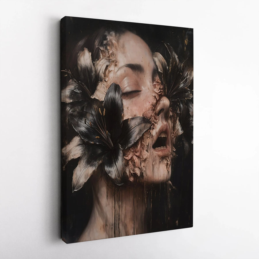 Surreal Woman Portrait Canvas Art | Dark Floral Gothic Wall Decor | 1.25" Gallery Wrap Premium Print | Moody Fine Art for Home Office