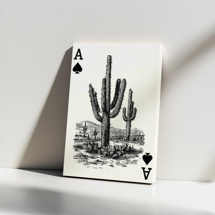 Ace of Spades Cactus Canvas Art | Vintage Western Playing Card Design | Premium Gallery Wrapped Print | Collector's Game Room Decor Gift for Men