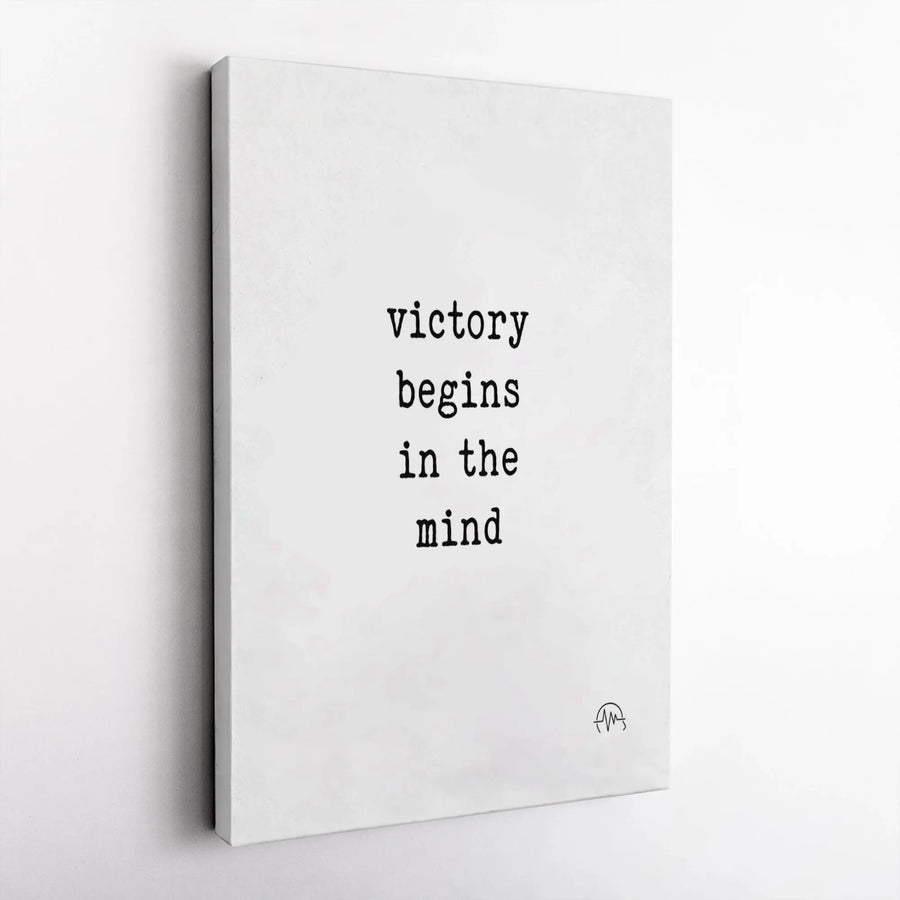 Victory Begins In The Mind Canvas Wall Art | Motivational Quote Typography Print | 1.25 Inch Gallery Wrap | Home Office Decor Gift