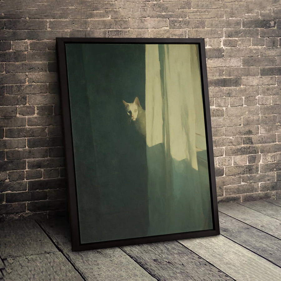 White Cat Canvas Wall Art | Moody Minimalist Animal Portrait | Premium Gallery-Wrapped Print | Elegant Home Decor Gift for Cat Lovers