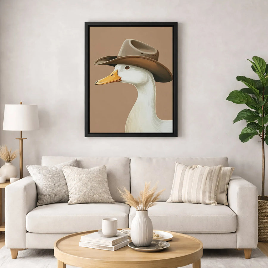 Cowboy Duck Canvas Art | Quirky Farm Animal Wall Decor | Premium 1.25-Inch Gallery Wrap | Funny Western Ranch Gift for Home Office