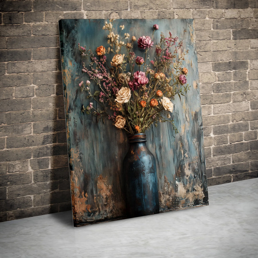 Rustic Dried Flower Bouquet Canvas Wall Art | Moody Floral Still Life Print | Premium Gallery Wrapped Decor | Farmhouse Living Room Gift