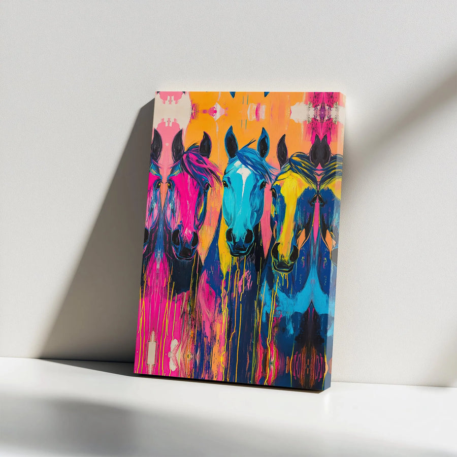 Abstract Horse Canvas Wall Art | Colorful Neon Pop Art Equine Print | Premium 1.25" Gallery Wrap | Modern Home Decor Gift for Horse Lovers