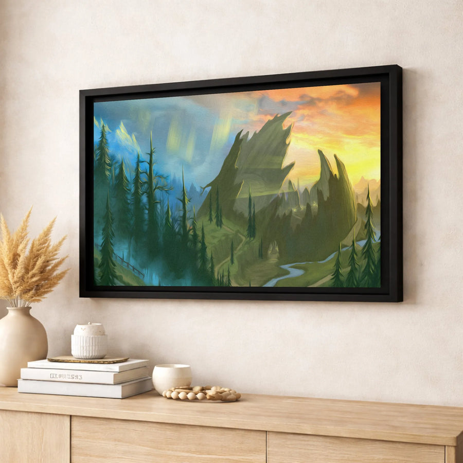 Fantasy Mountain Landscape Canvas Art | Surreal Split Sky Nature Wall Decor | Premium 1.25" Thick Gallery Print | Unique Gift For Nature Lovers