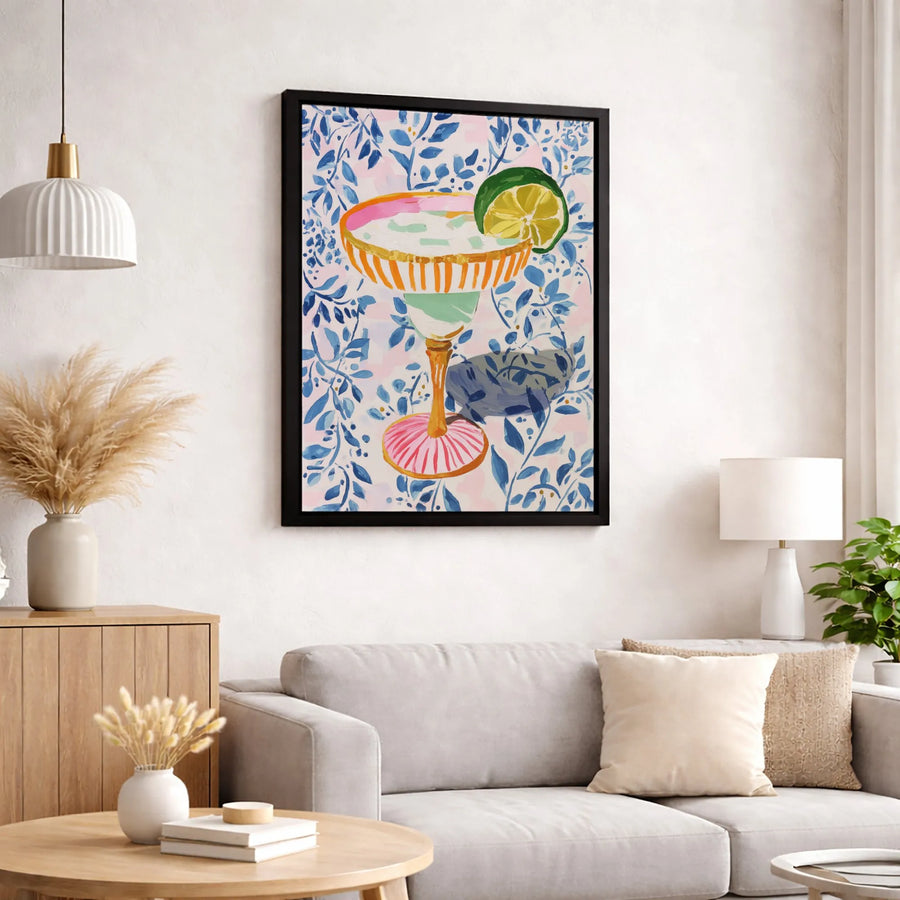Margarita Cocktail Wall Art | Vibrant Botanical Bar Cart Print | Premium Gallery Wrapped Canvas | Chic Kitchen Decor for Cocktail Lovers