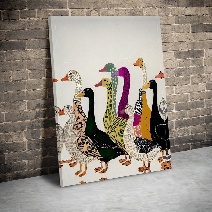 Whimsical Ducks Canvas Wall Art | Modern Farmhouse Bird Illustration | Premium Gallery Wrapped Print | Unique Nursery & Kitchen Decor Gift