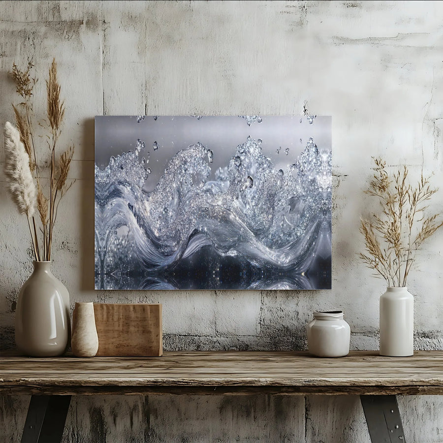 Abstract Liquid Wave Canvas Art | Sparkling Silver Water Ripple Texture | Premium 1.25-Inch Gallery Wrap | Modern Luxury Home Office Decor